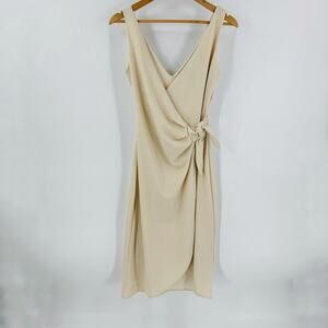 H&M Beige Sleeveless Wrap Midi Dress Size Small Tie Waist Cocktail Evening Small